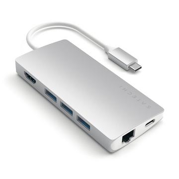 USB-C adattatore Multiporta in alluminio V2 con Ethernet, funzione di ricarica, 4K HDMI, 3 porte USB-A, oltre a SD e Micro SD Slot nel design moderno