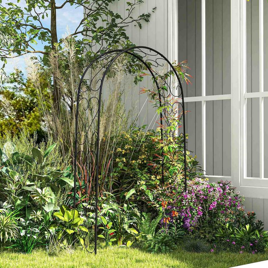 Northio Arche À Rosiers Arche De Jardin En Acier Pour Plantes Grimpantes 125 X 37 X 230 Cm Décoration De Jardin En Treillis Noir  