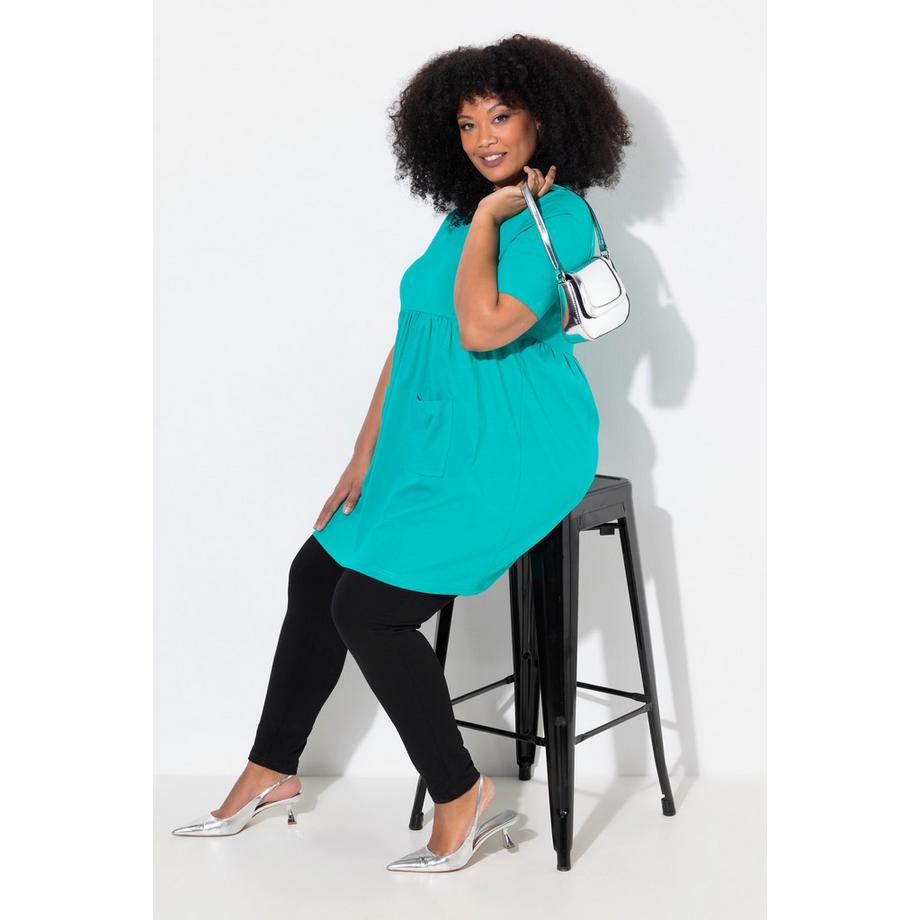 Ulla Popken Longshirt Empirenaht A-Linie V-Ausschnitt Halbarm  