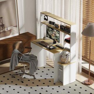 Northio Bureau 113 x 45 cm Bureau d'ordinateur Table de bureau avec étagères ouvertes Support CPU Cadre en acier pour bureau à domicile Chambre à coucher Chêne |  