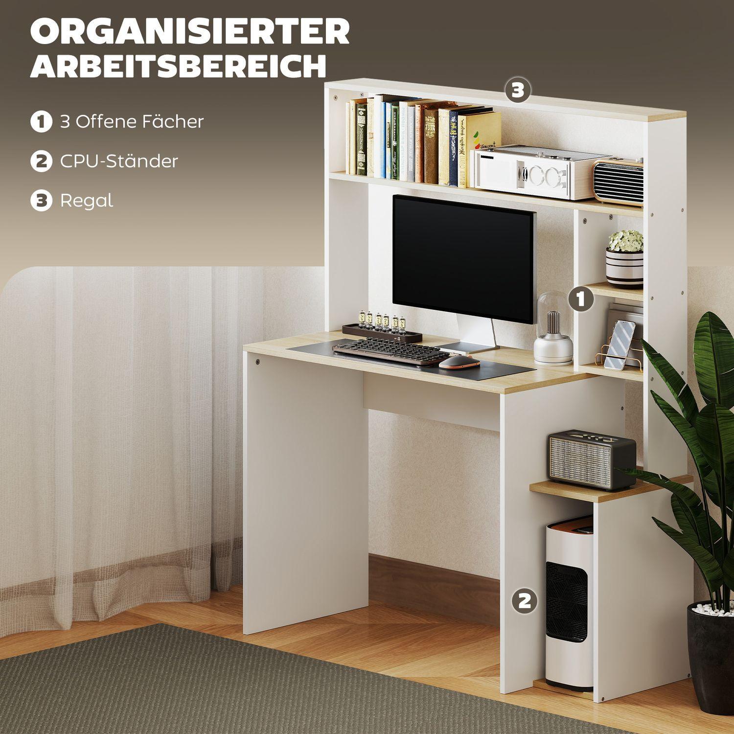 Northio Bureau 113 x 45 cm Bureau d'ordinateur Table de bureau avec étagères ouvertes Support CPU Cadre en acier pour bureau à domicile Chambre à coucher Chêne |  