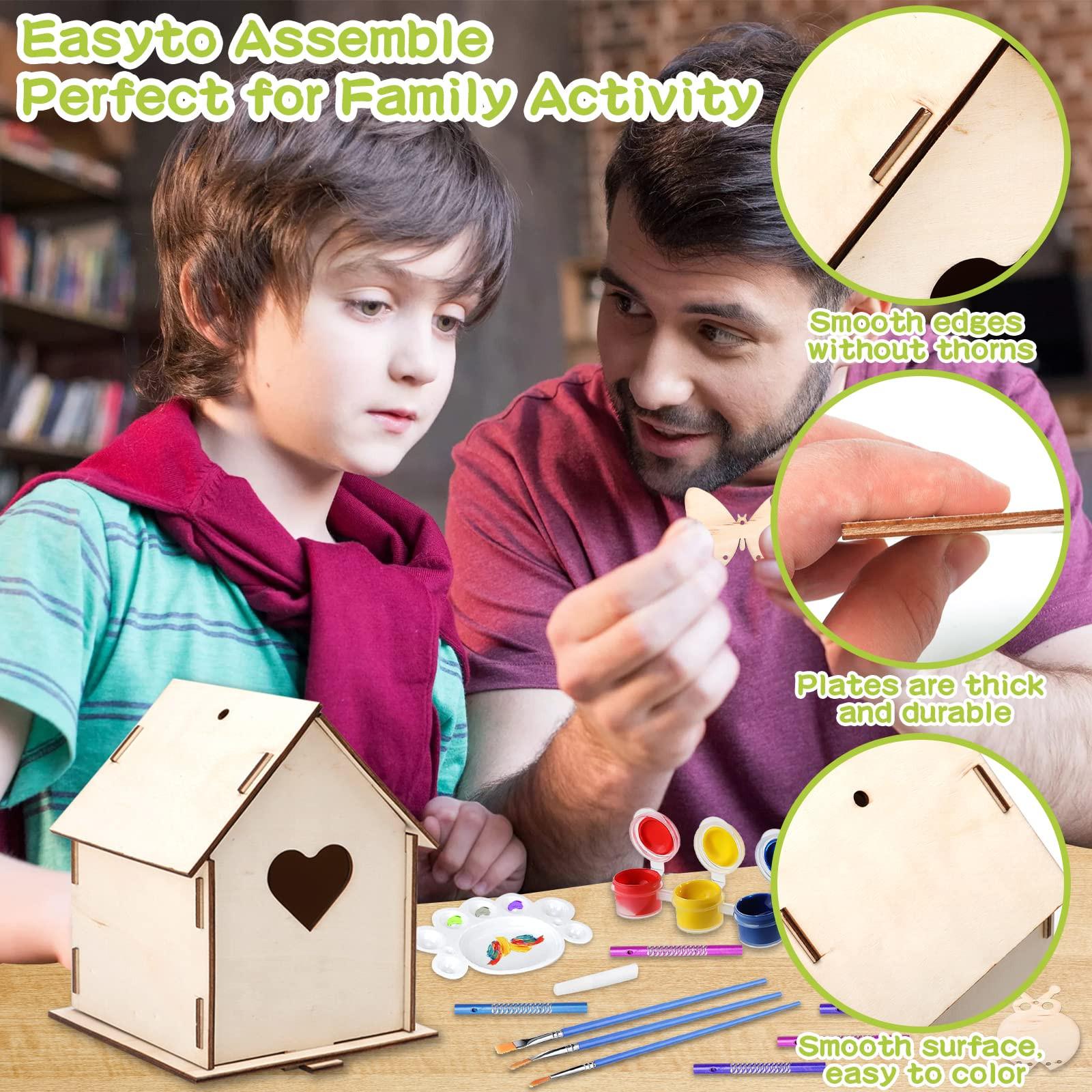 Activity-board  Kit 3 pièces de nichoirs en bois pour enfants,Kit de nichoirs en bois pour enfants,avec pigment,Petit nichoir en bois fait à la main 