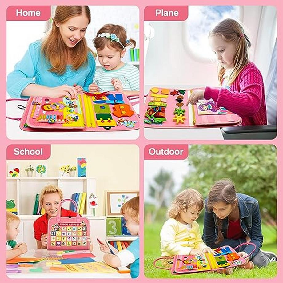 Activity-board  Busy Board 6-lagige Aktivität Board Kleinkinder motorische Fähigkeiten Spielzeug, Baby sensorische Lernspielzeug, motorische Fähigkeiten Board für Reisen Auto Flugzeug 