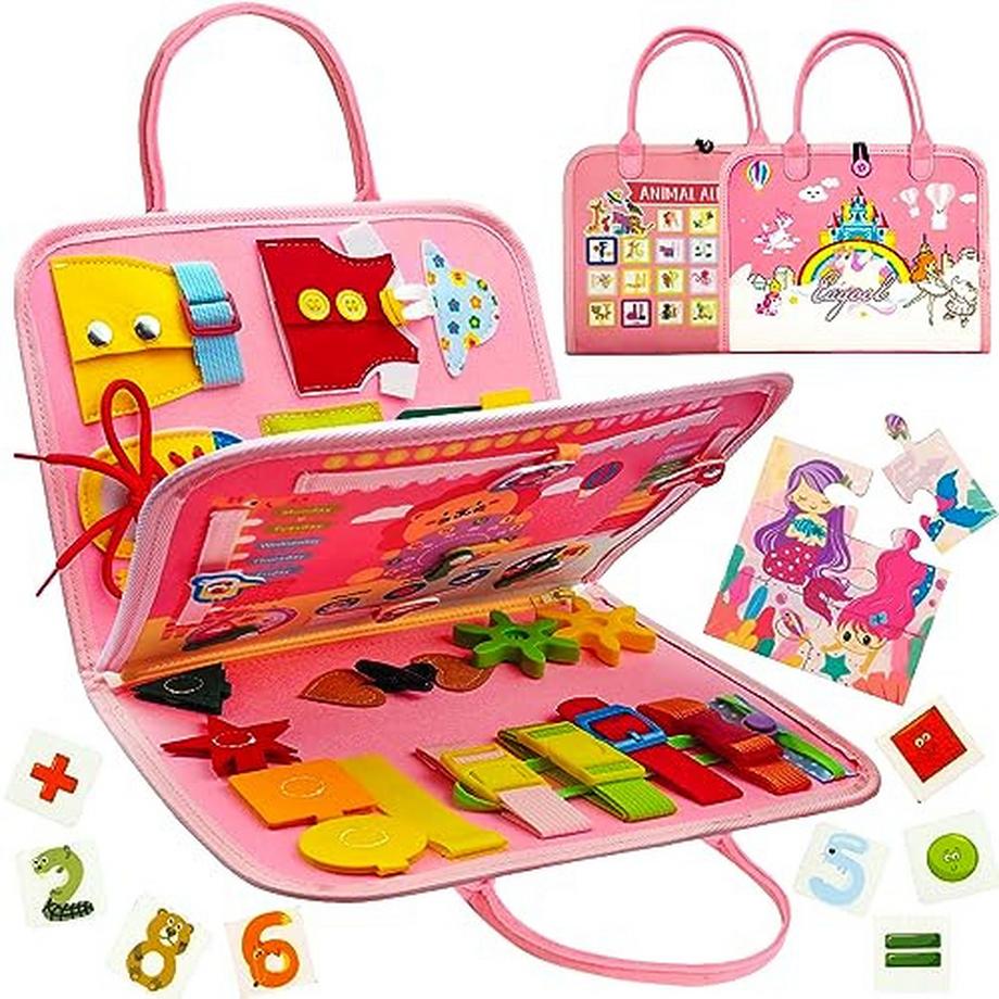 Busy Board 6-lagige Aktivität Board Kleinkinder motorische Fähigkeiten Spielzeug, Baby sensorische Lernspielzeug, motorische Fähigkeiten Board für Reisen Auto Flugzeug