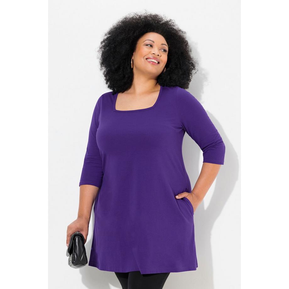 Ulla Popken Longshirt A-Linie Carrée-Ausschnitt 3/4-Arm  