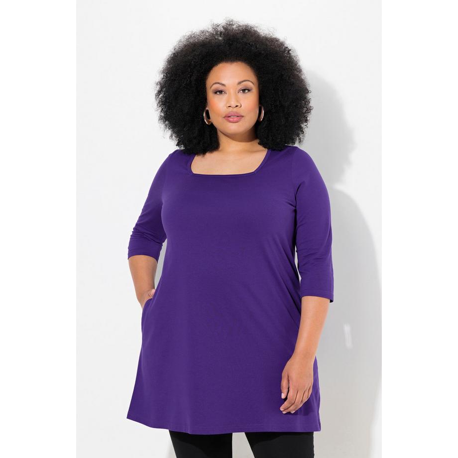 Ulla Popken Longshirt A-Linie Carrée-Ausschnitt 3/4-Arm  