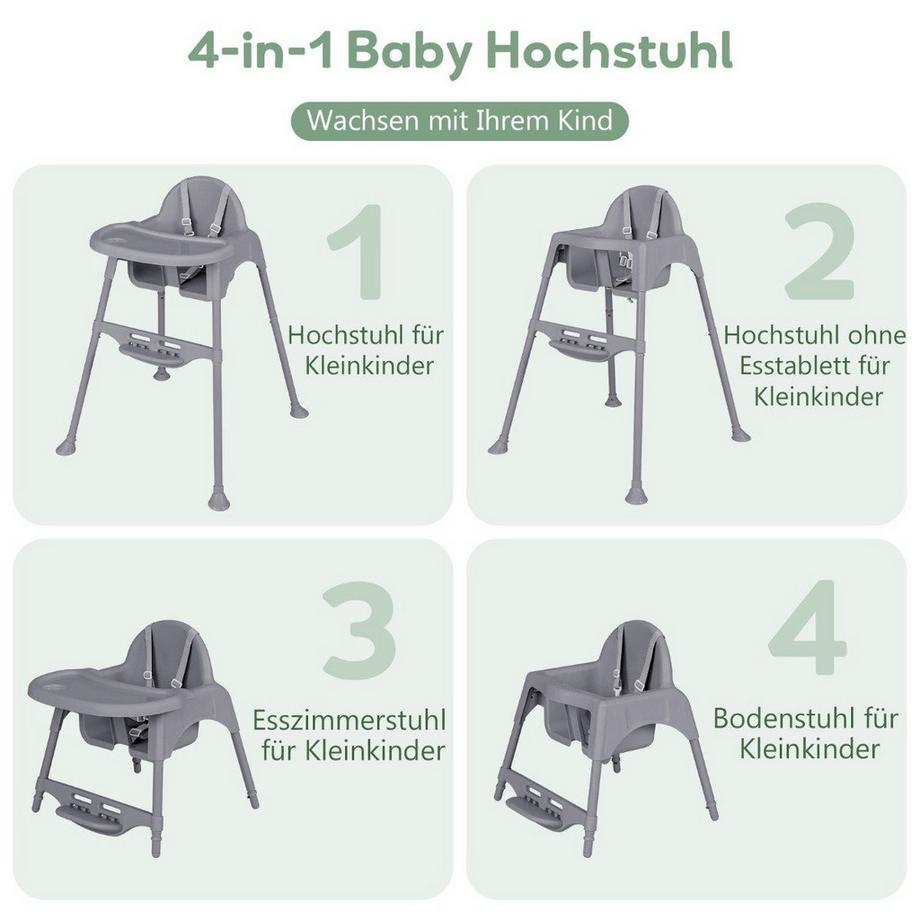 Northix  Chaise haute 4 en 1 pour bébé avec plateau amovible 