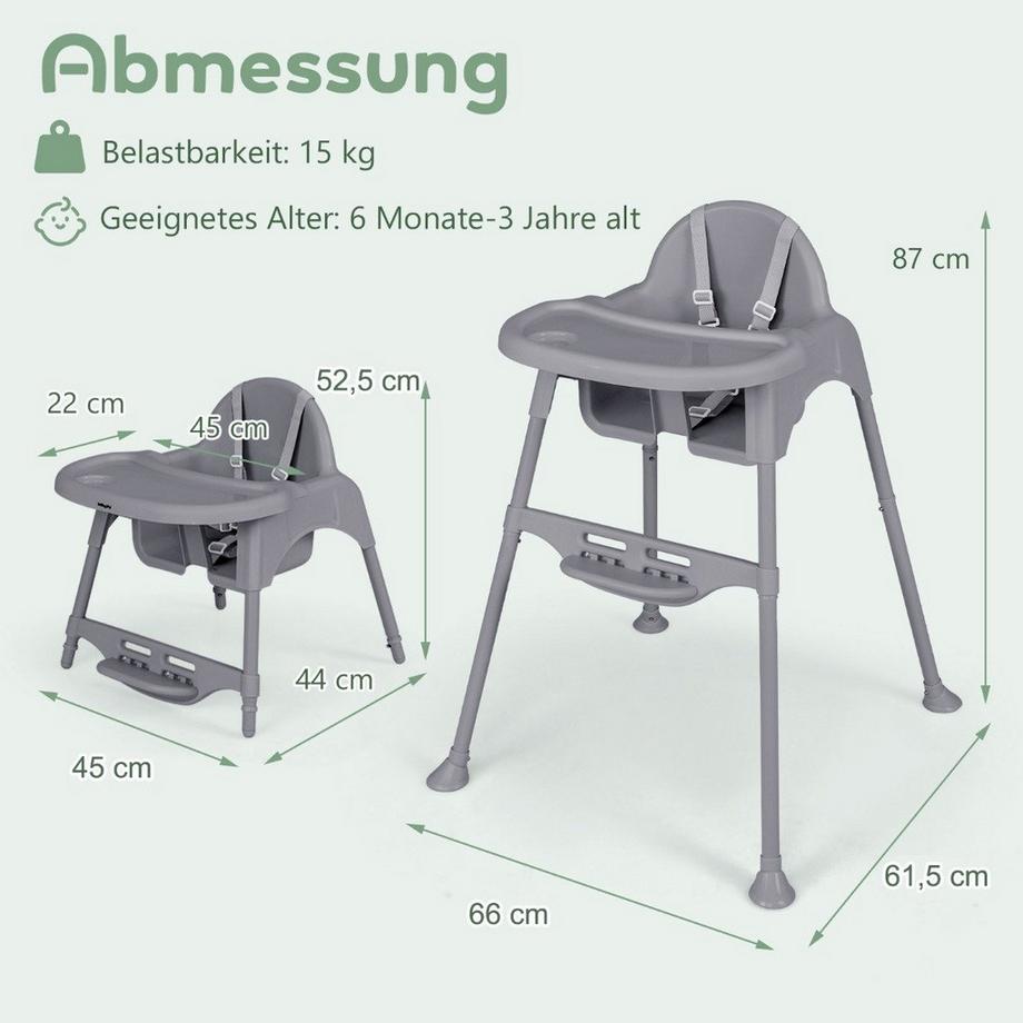 Northix  Chaise haute 4 en 1 pour bébé avec plateau amovible 