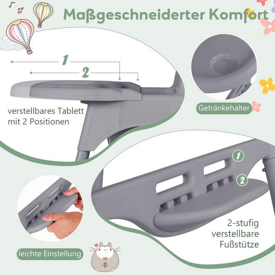 Northix  Chaise haute 4 en 1 pour bébé avec plateau amovible 