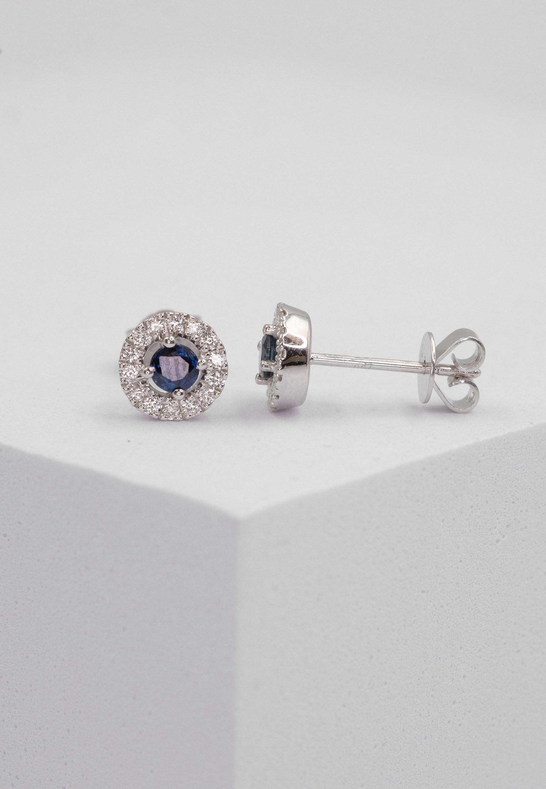 MUAU Schmuck  Ohrstecker Weissgold 750 Saphir 0.34ct.  Diamant 0.168ct. 