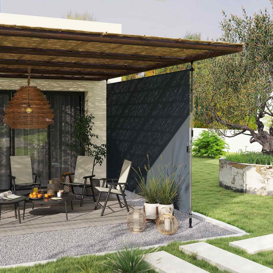 Northio Klemmmarkise mit Handkurbel höhenverstellbar Gelenkarmmarkise Markise ohne Bohren Sonnenschutz UV-beständig, inkl. Wandhalterung Sonnenmarkise 350 cm breit für Terrasse Balkon, Dunkelgrau Aosom  