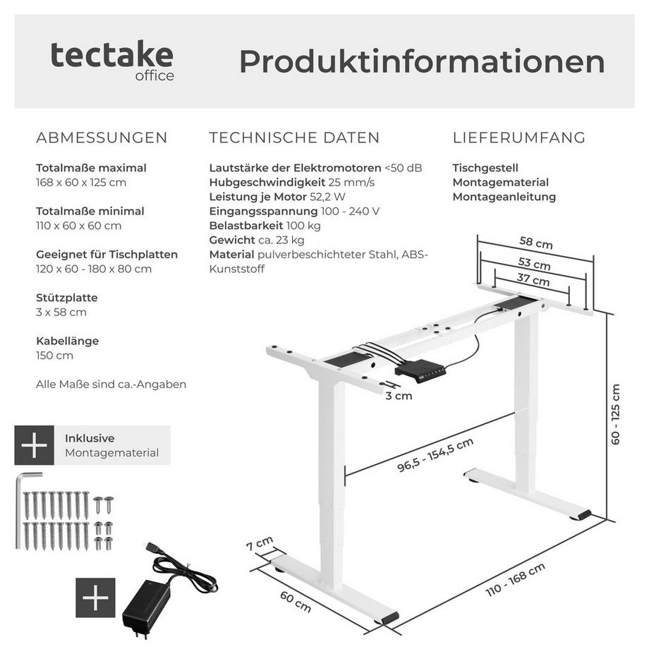Tectake Bureau assis debout TWAIN avec réglage électrique de la hauteur  