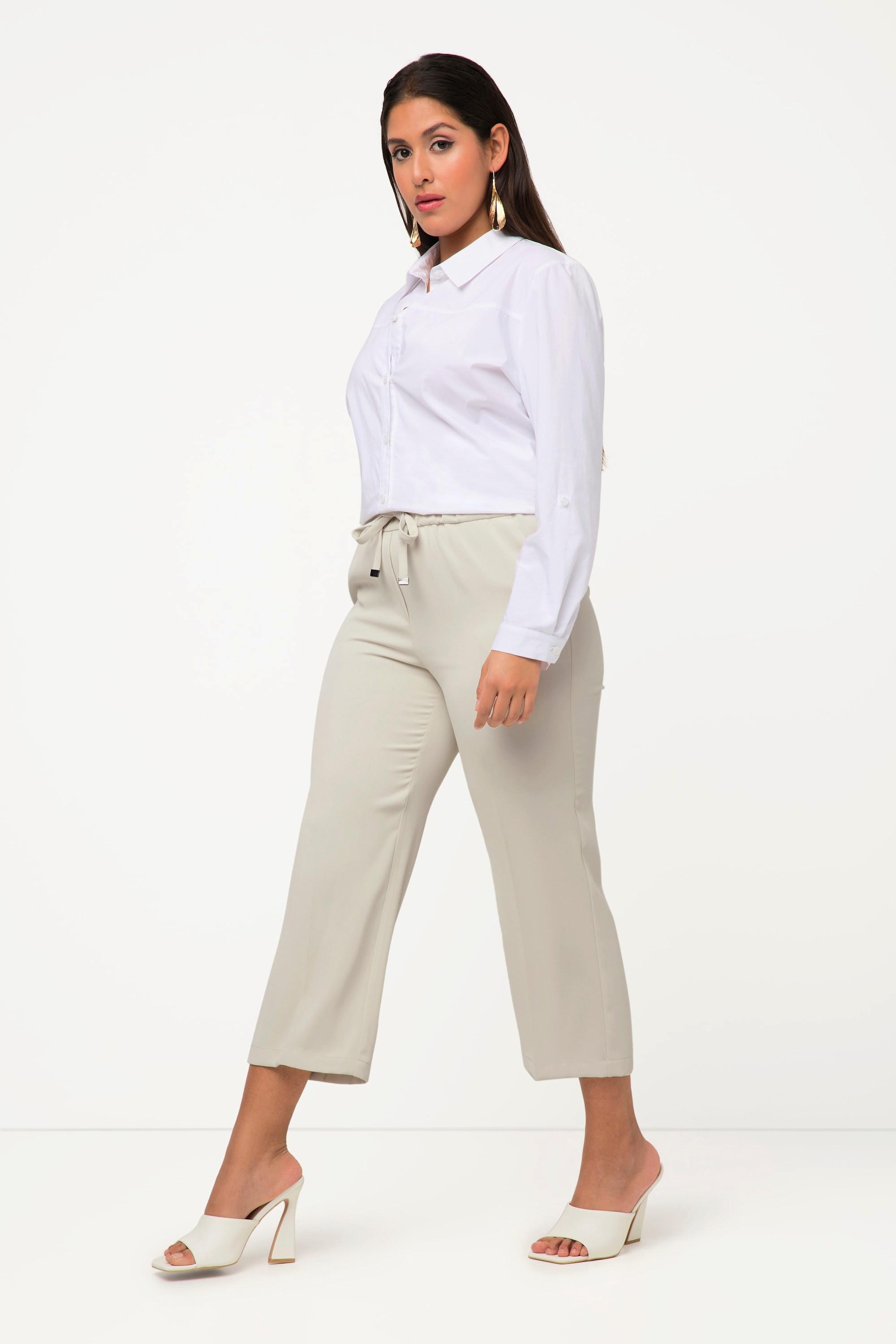 Ulla Popken  Pantalon 7/8 à taille élastique, cordon de serrage et pinces 