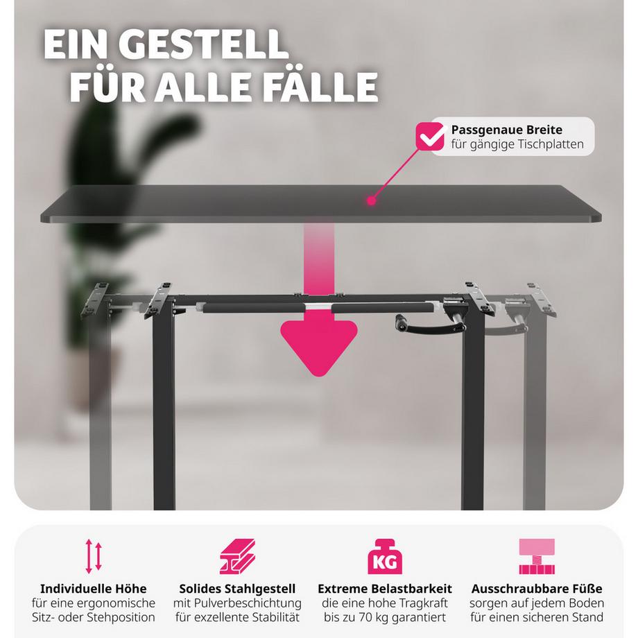 Tectake Telaio tavolo Idun regolabile in altezza in continuo con manovella  