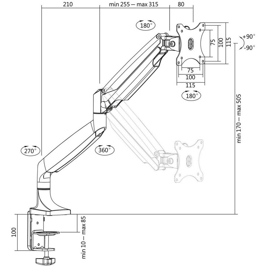 LogiLink  Monitorarm 13-32" Gas Alu 