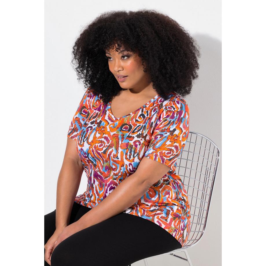 Ulla Popken A-Linie V-Ausschnitt Halbarm Longshirt  