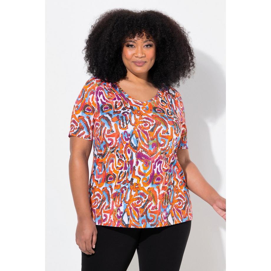 Ulla Popken A-Linie V-Ausschnitt Halbarm Longshirt  