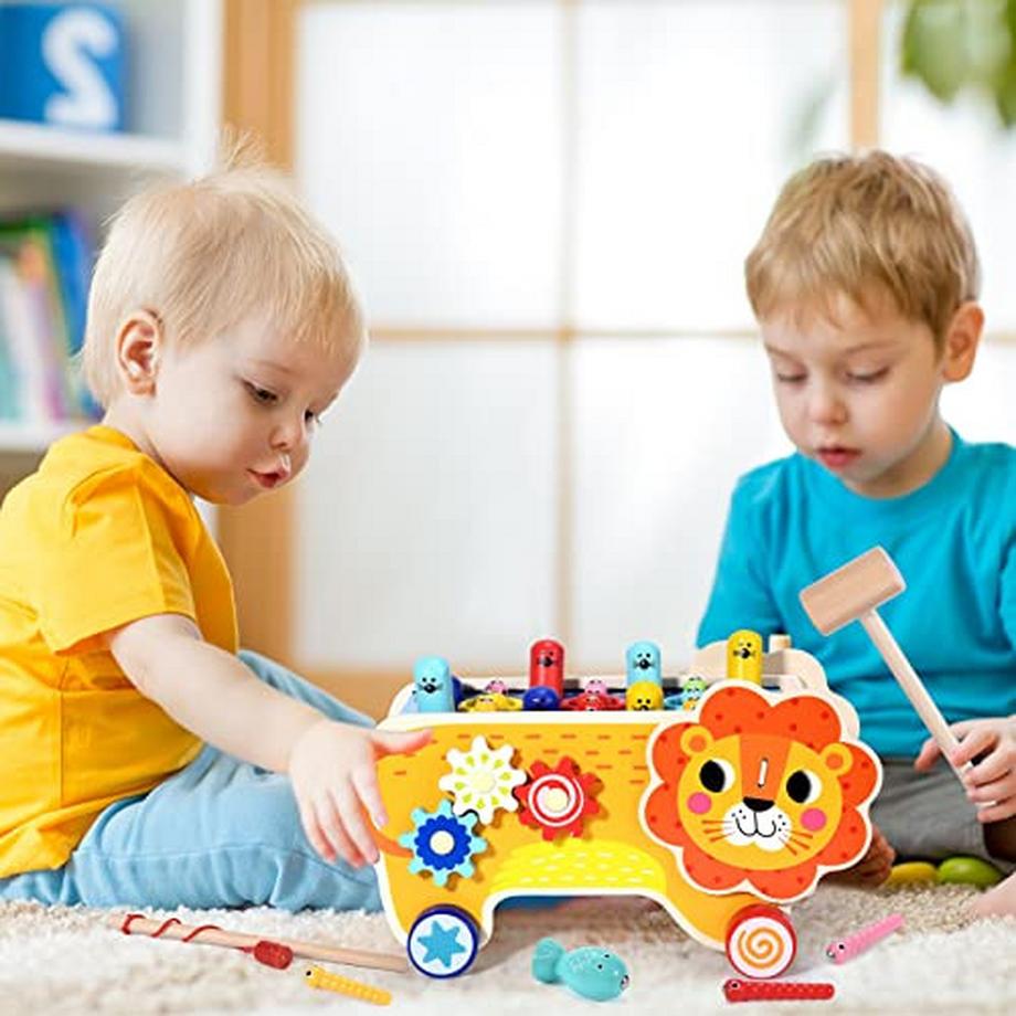 Activity-board  7-in-1 Holzklopfspiel Klopfbank Angelspiel Hammerspiel Holzspielzeug Xylophon Uhr Kinderspielzeug Motorikspielzeug Lernspielzeug 