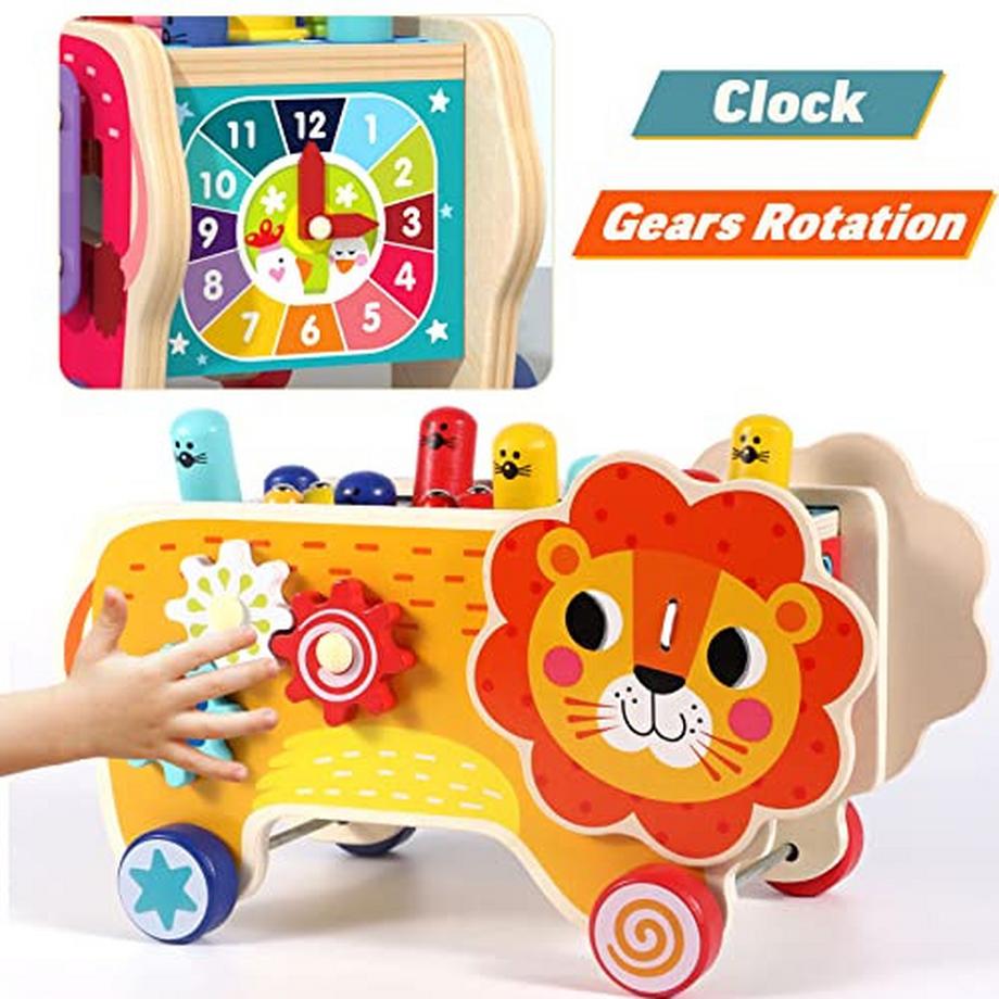 Activity-board  7-in-1 Holzklopfspiel Klopfbank Angelspiel Hammerspiel Holzspielzeug Xylophon Uhr Kinderspielzeug Motorikspielzeug Lernspielzeug 