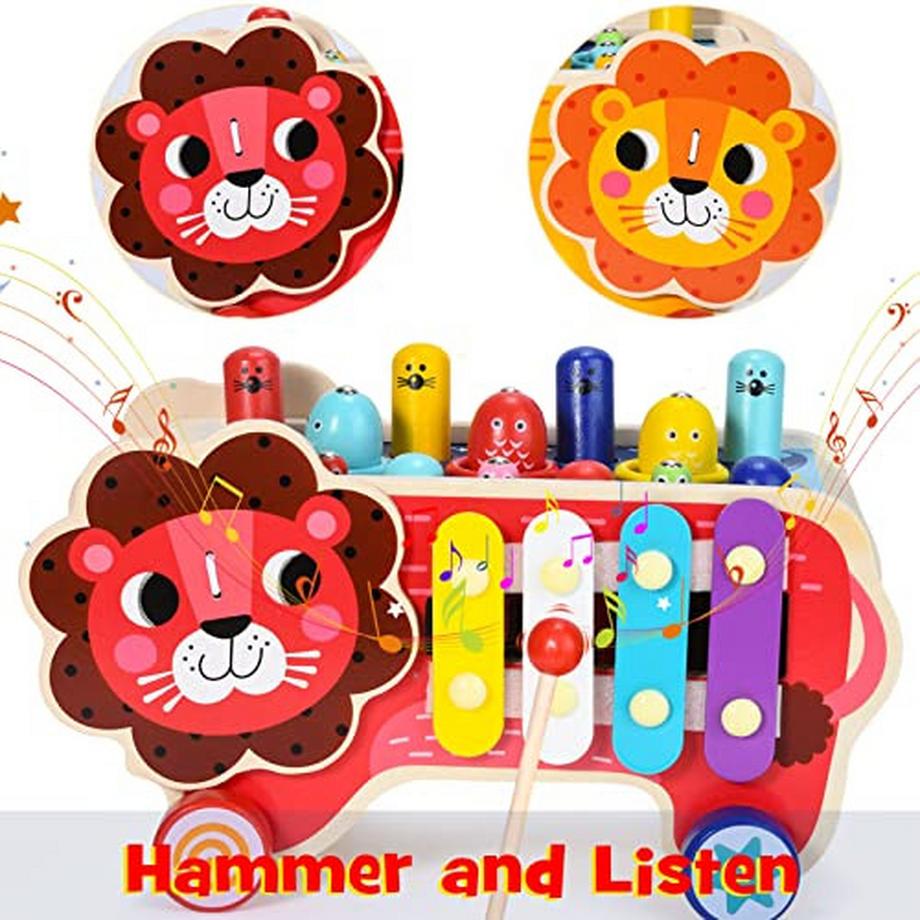 Activity-board  7-in-1 Holzklopfspiel Klopfbank Angelspiel Hammerspiel Holzspielzeug Xylophon Uhr Kinderspielzeug Motorikspielzeug Lernspielzeug 
