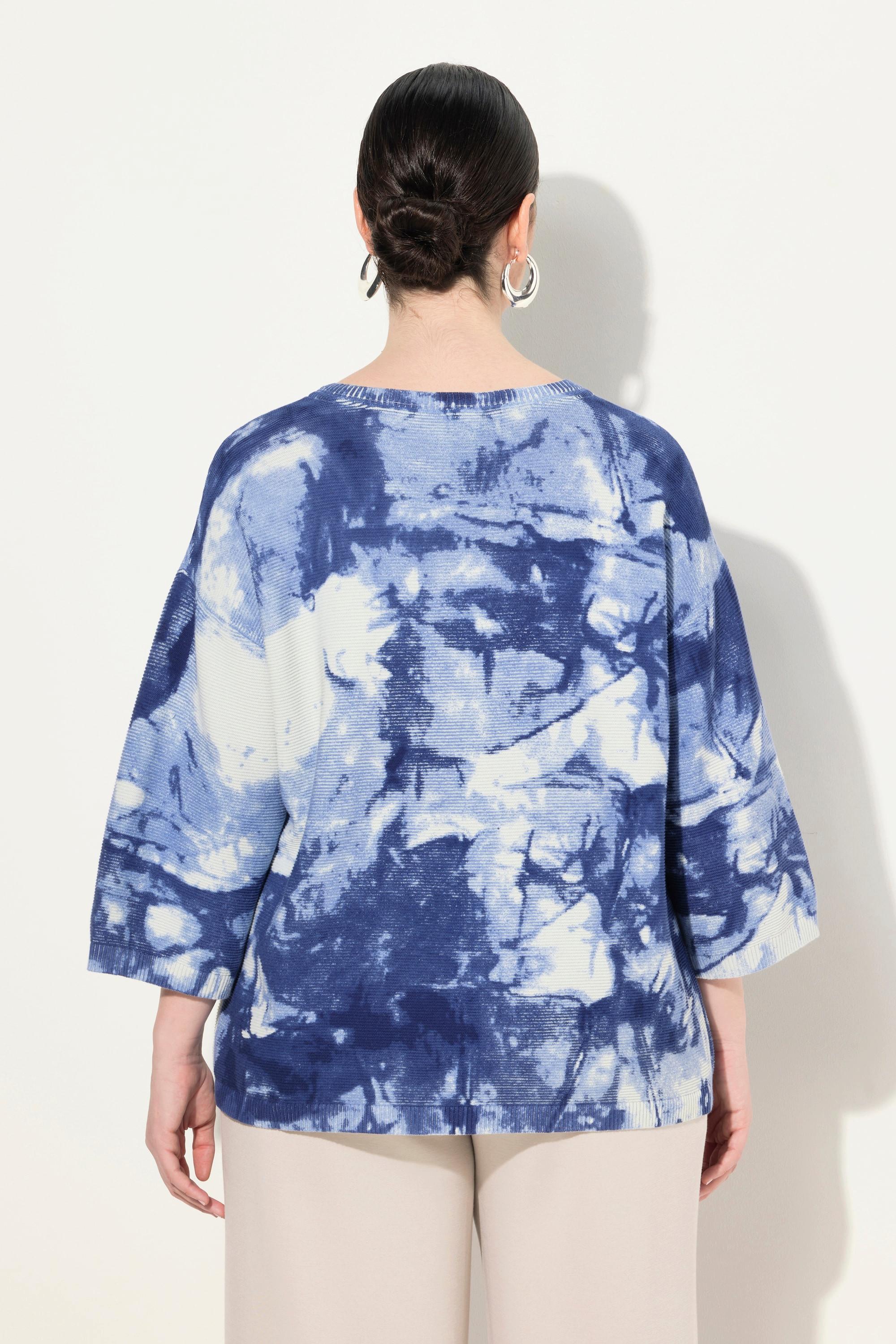 Ulla Popken Pull Motif Batik Pierres Fantaisie Col en V Manches 3/4  