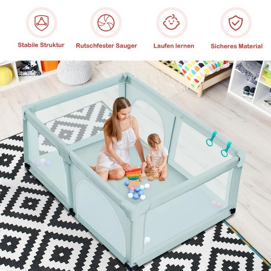 Northio  Baby Laufstall mit 50 Spielbällen Laufgitter mit Netz und Reißverschluss 120 x 190 cm Blau 
