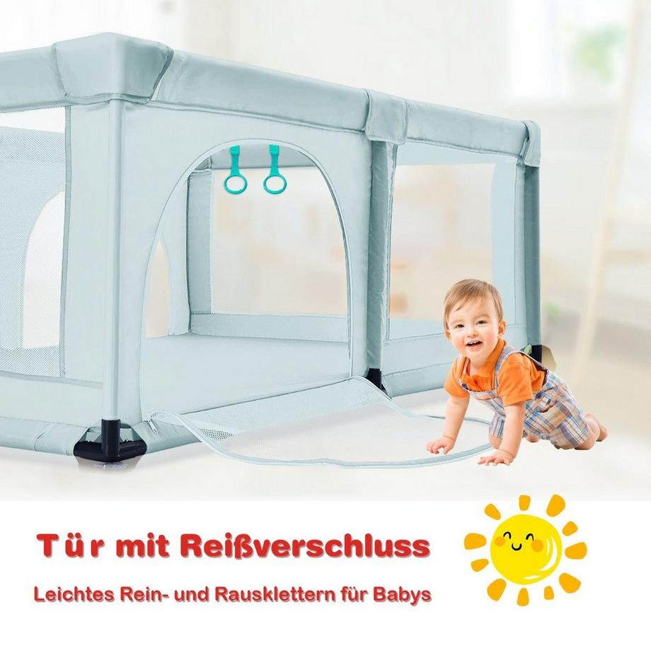 Northio  Baby Laufstall mit 50 Spielbällen Laufgitter mit Netz und Reißverschluss 120 x 190 cm Blau 