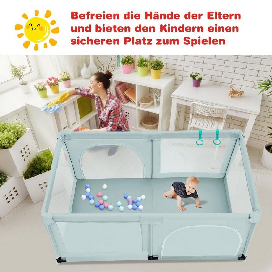Northio  Baby Laufstall mit 50 Spielbällen Laufgitter mit Netz und Reißverschluss 120 x 190 cm Blau 