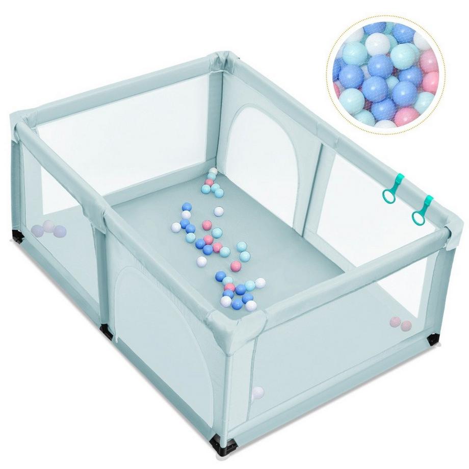 Northio  Baby Laufstall mit 50 Spielbällen Laufgitter mit Netz und Reißverschluss 120 x 190 cm Blau 