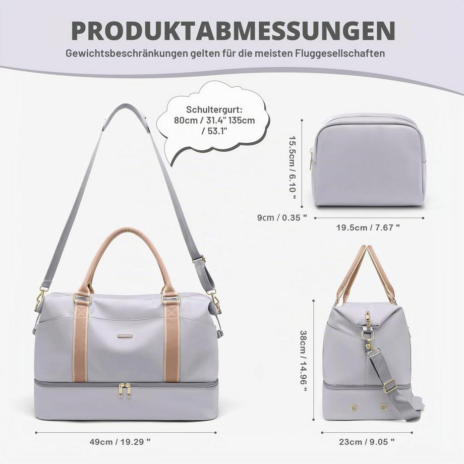 Only-bags.store Grosse Handgepäckreisetasche mit Kosmetiktasche Schuhfach und Nassfach  