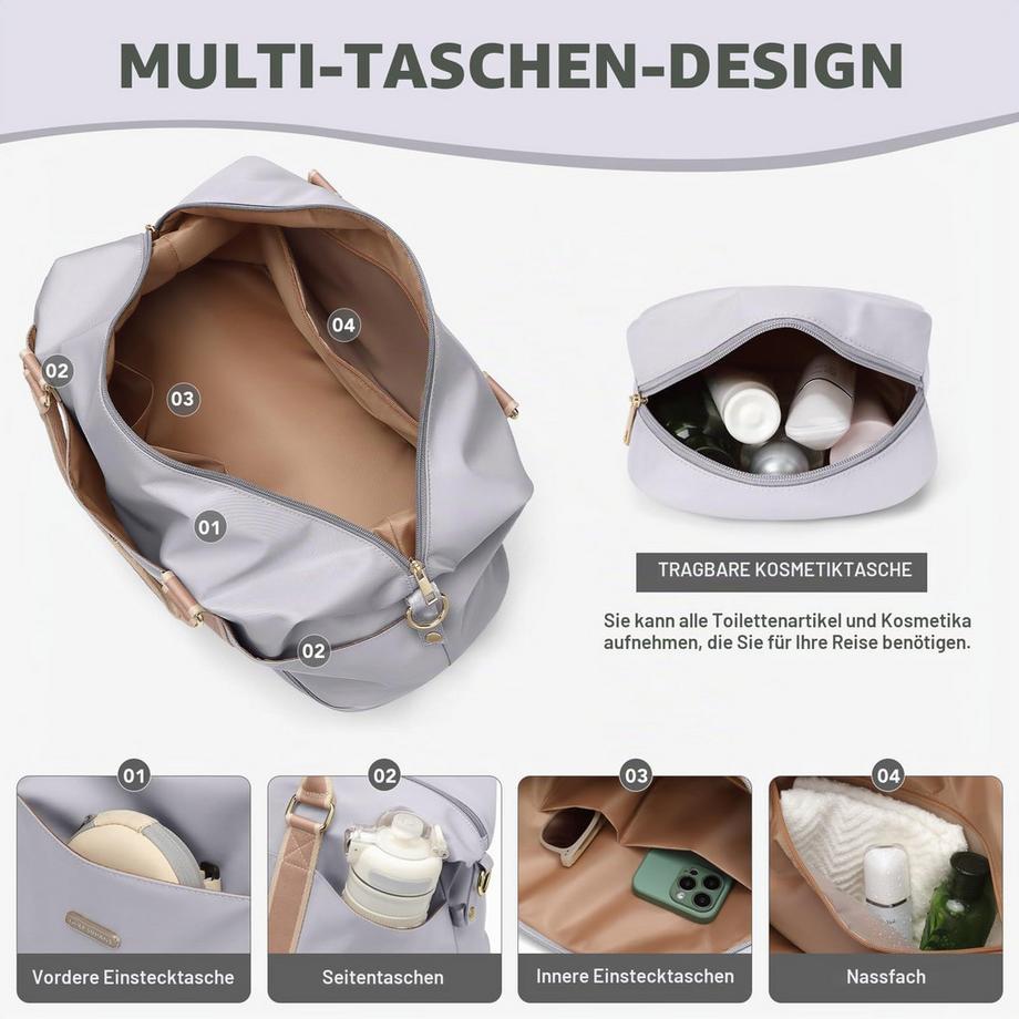 Only-bags.store Grosse Handgepäckreisetasche mit Kosmetiktasche Schuhfach und Nassfach  