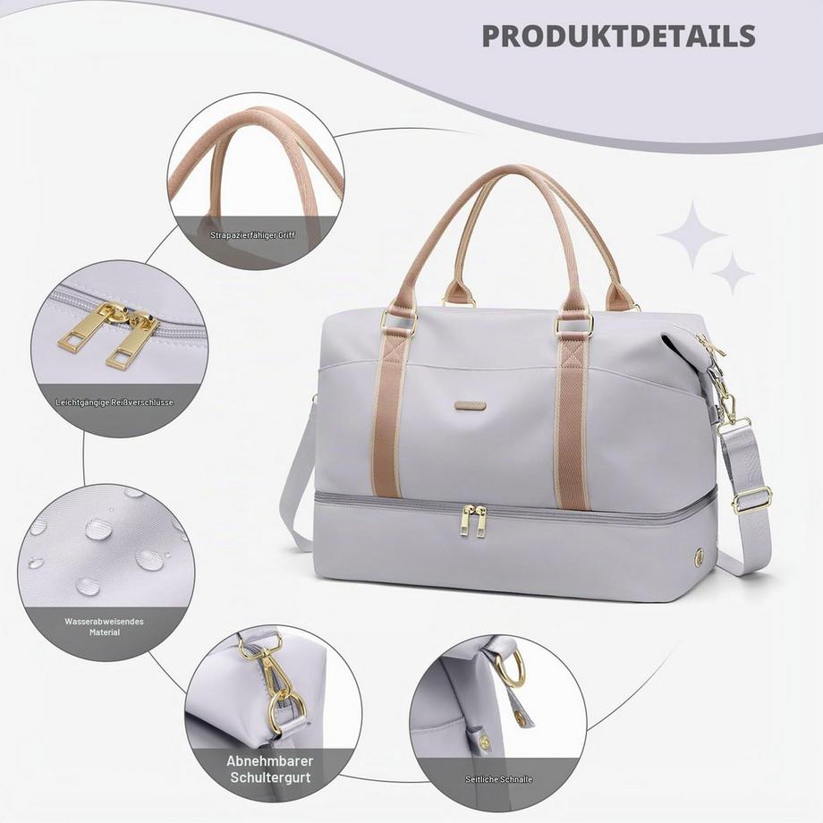 Only-bags.store Grosse Handgepäckreisetasche mit Kosmetiktasche Schuhfach und Nassfach  