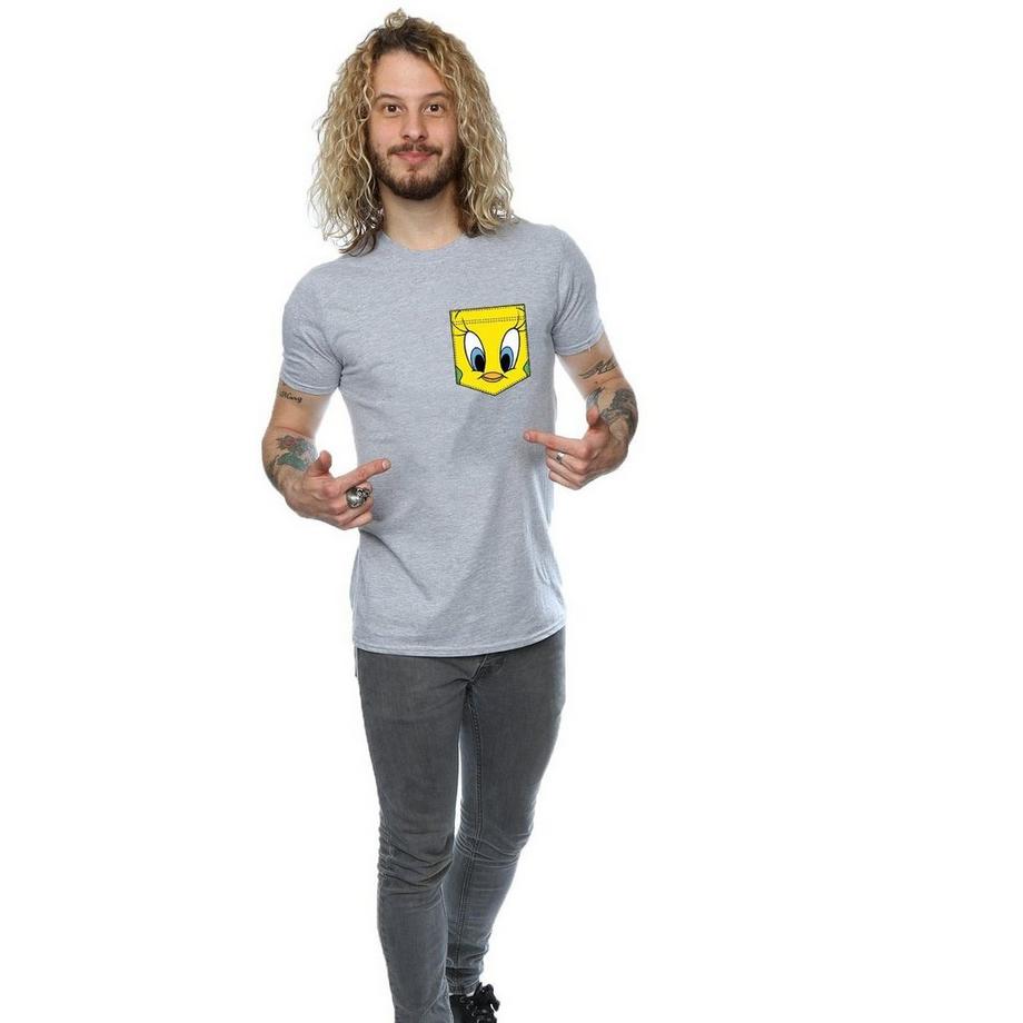 LOONEY TUNES Tweety Pie Face Faux Pocket T-Shirt  