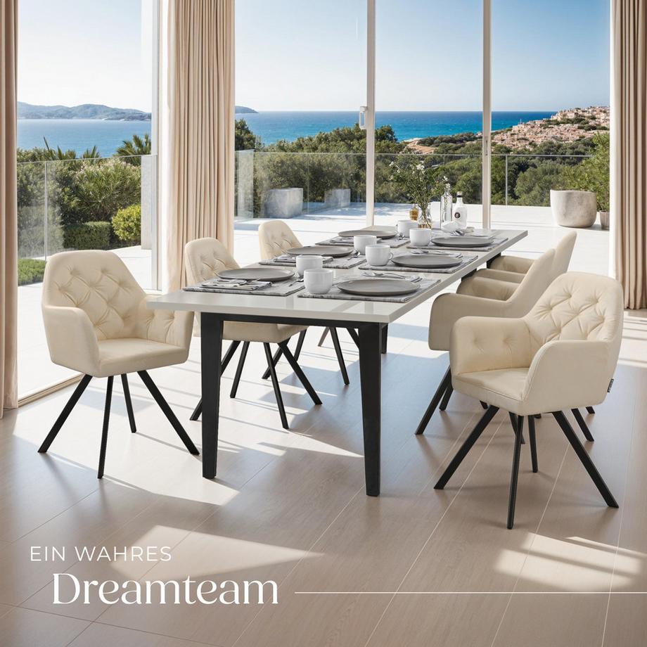 Tectake Drehbarer Samt-Armlehnstuhl Lucia gepolstert, mit Steppmuster mit durchgehender Lehne  