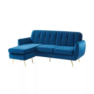 Vente-unique Ecksofa Samt Ecke wechselbar BLAYNE  Nachtblau