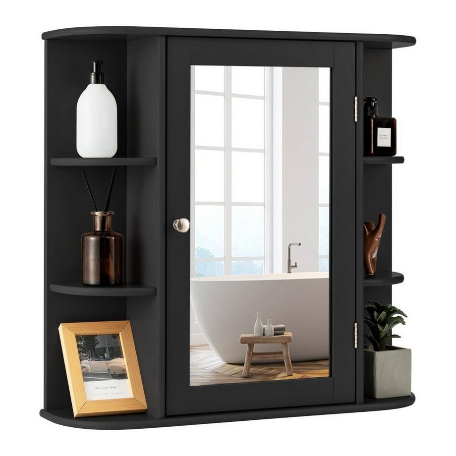 Northix Mobile a specchio da bagno 4 scomparti e 6 ripiani aperti mobile da bagno con specchio 66 x 17 x 63 cm nero  