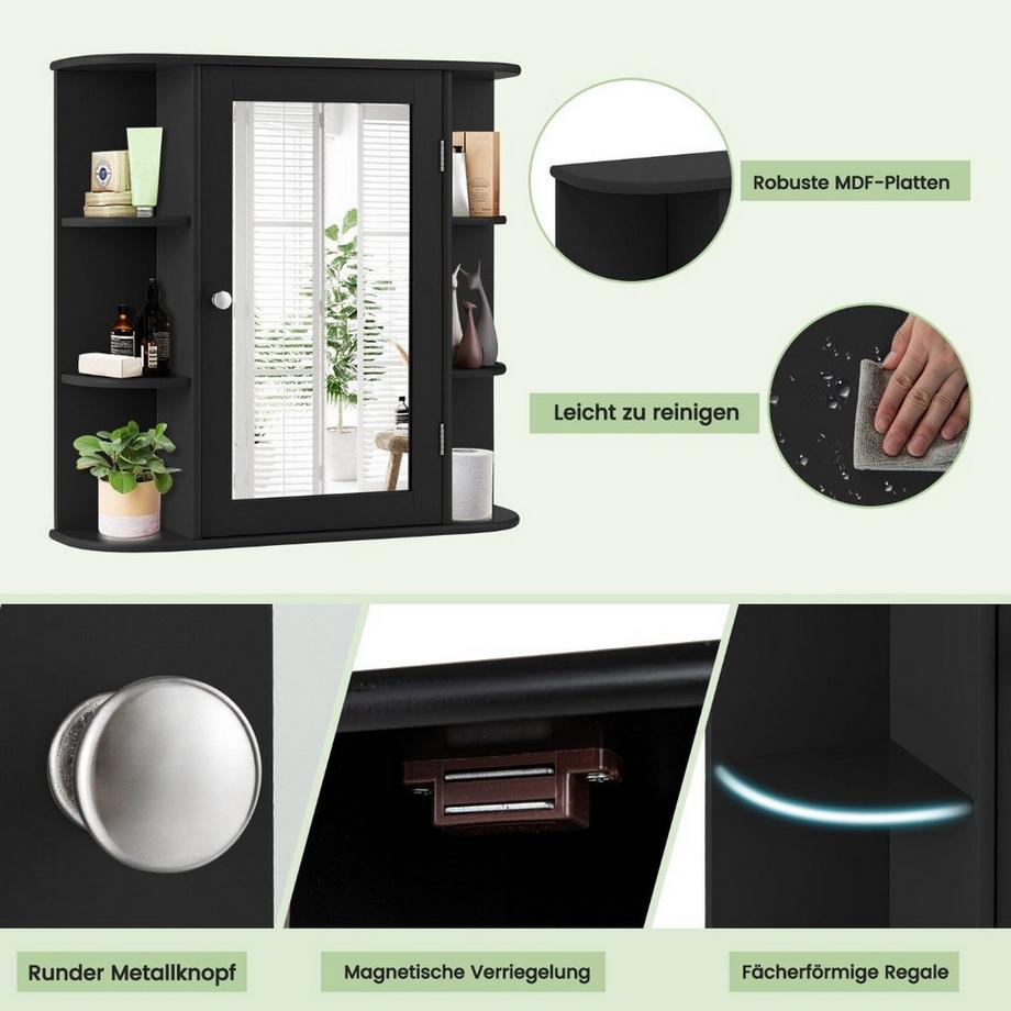 Northix Mobile a specchio da bagno 4 scomparti e 6 ripiani aperti mobile da bagno con specchio 66 x 17 x 63 cm nero  