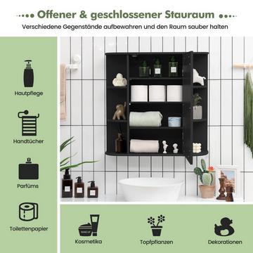 Spiegelschrank Bad 4 Fächer & 6 offene Ablagen Badezimmerschrank mit Spiegel 66 x 17 x 63 cm Schwarz