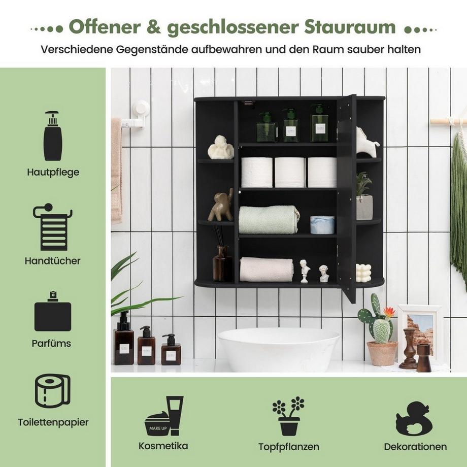 Northix Mobile a specchio da bagno 4 scomparti e 6 ripiani aperti mobile da bagno con specchio 66 x 17 x 63 cm nero  