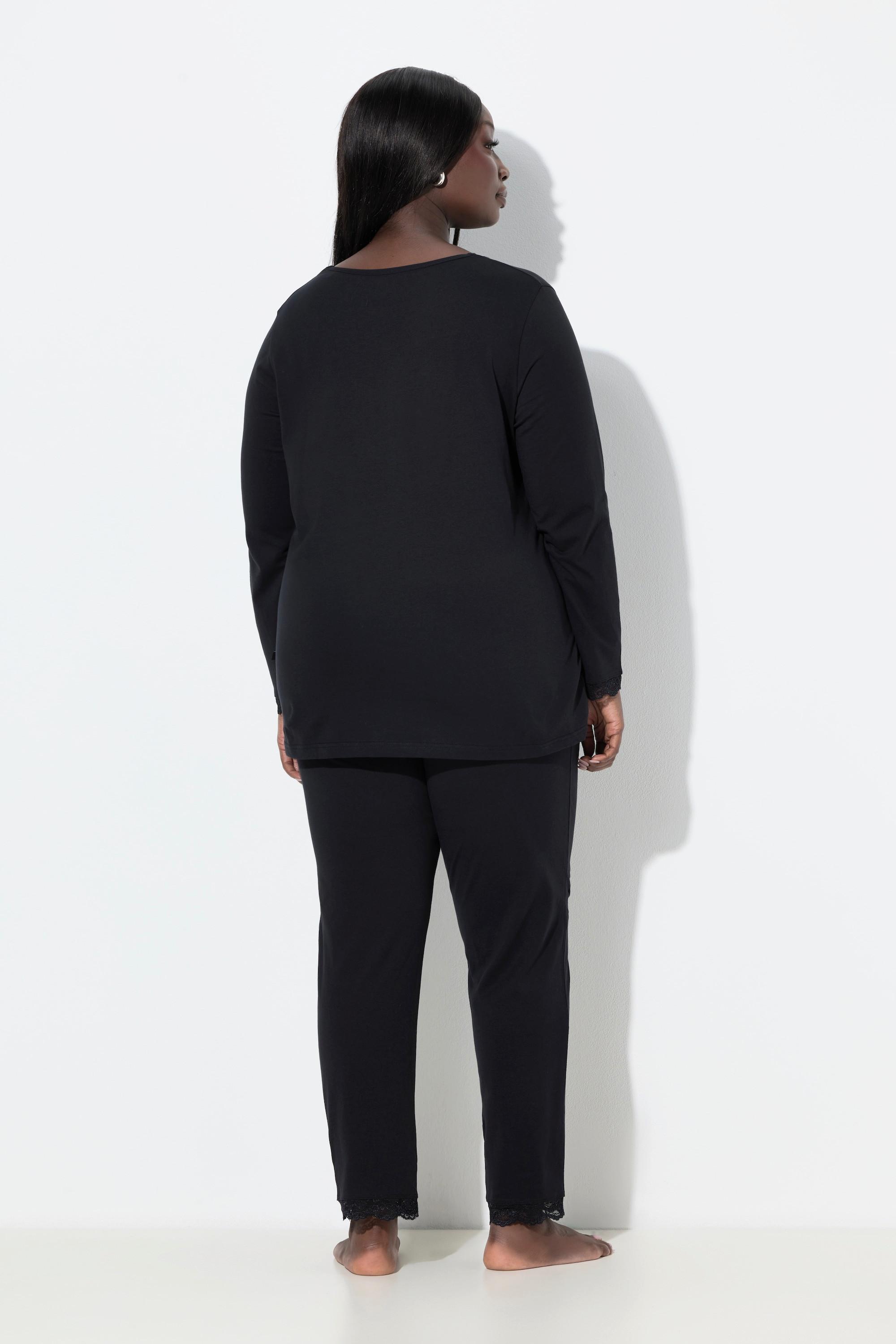 Ulla Popken Pigiama Pizzo Bottoni Scollo a V Maniche Lunghe  