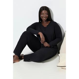 Ulla Popken Pigiama Pizzo Bottoni Scollo a V Maniche Lunghe  