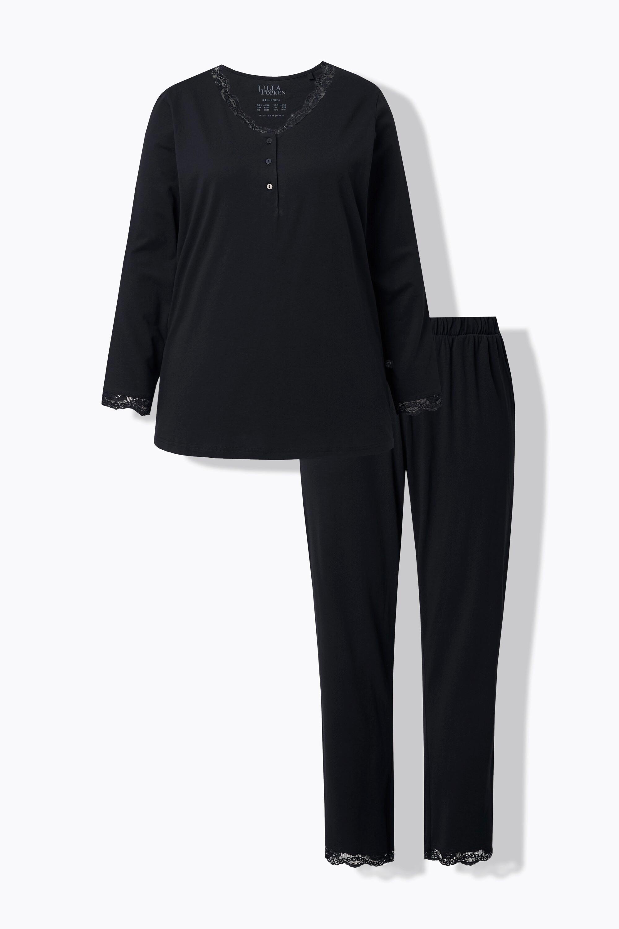 Ulla Popken Pigiama Pizzo Bottoni Scollo a V Maniche Lunghe  