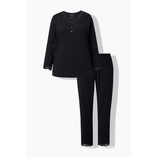 Ulla Popken Pigiama Pizzo Bottoni Scollo a V Maniche Lunghe  