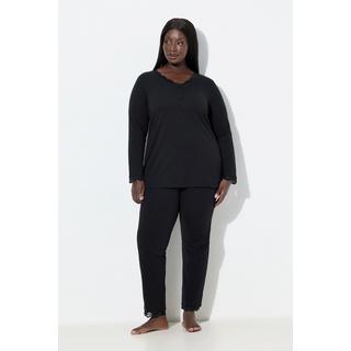 Ulla Popken Pigiama Pizzo Bottoni Scollo a V Maniche Lunghe  