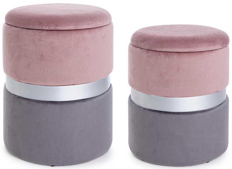 mutoni Sgabello Polina rosa-grigio con vano contenitore (set di 2)  