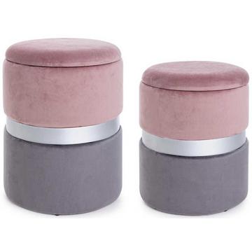 Sgabello Polina rosa-grigio con vano contenitore (set di 2)