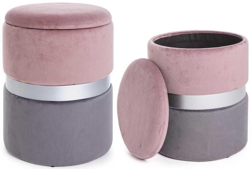 mutoni Sgabello Polina rosa-grigio con vano contenitore (set di 2)  