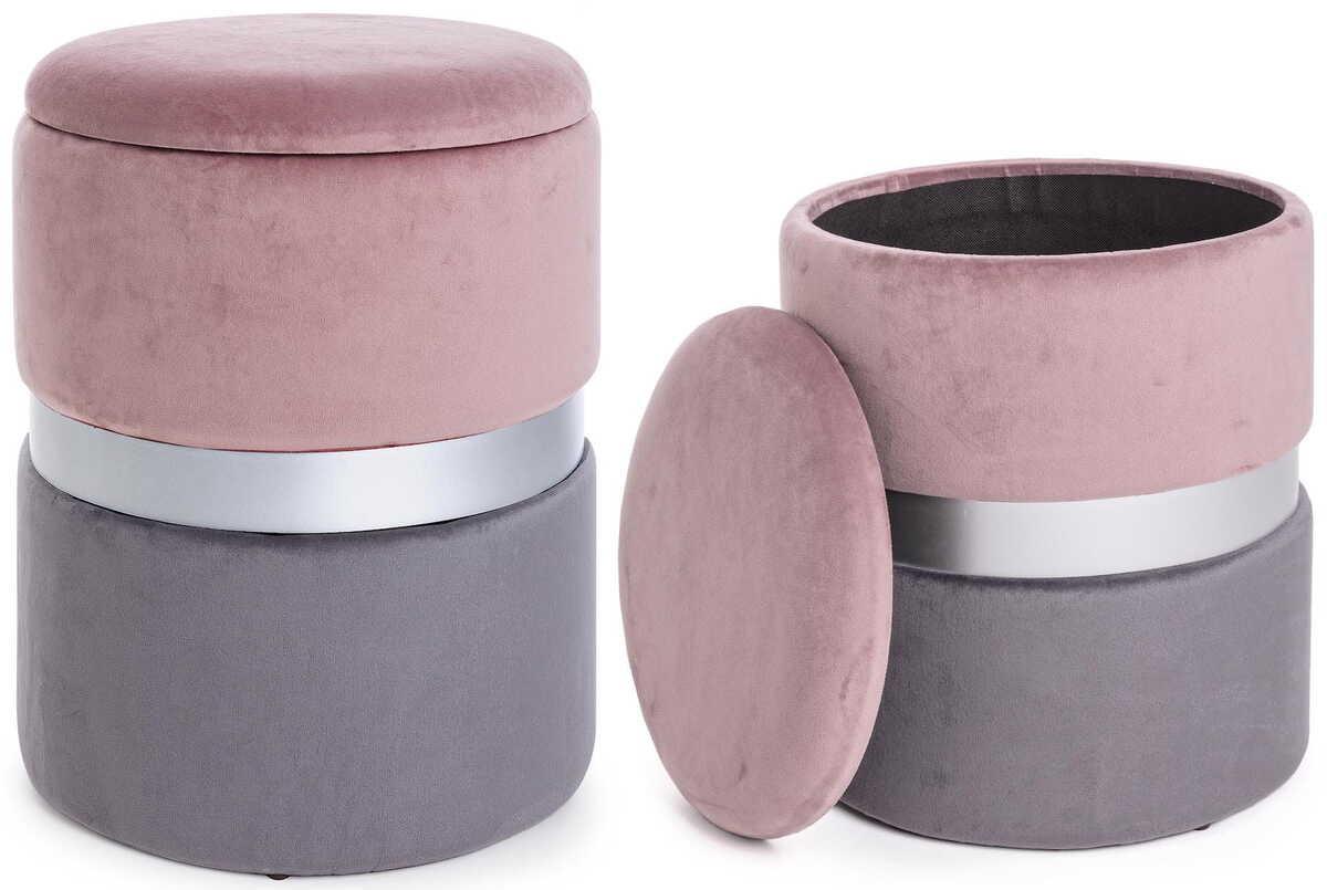 mutoni Hocker Polina Pink-Grau mit Stauraum (2er-Set)  