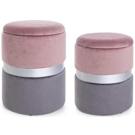 mutoni Hocker Polina Pink-Grau mit Stauraum (2er-Set)  