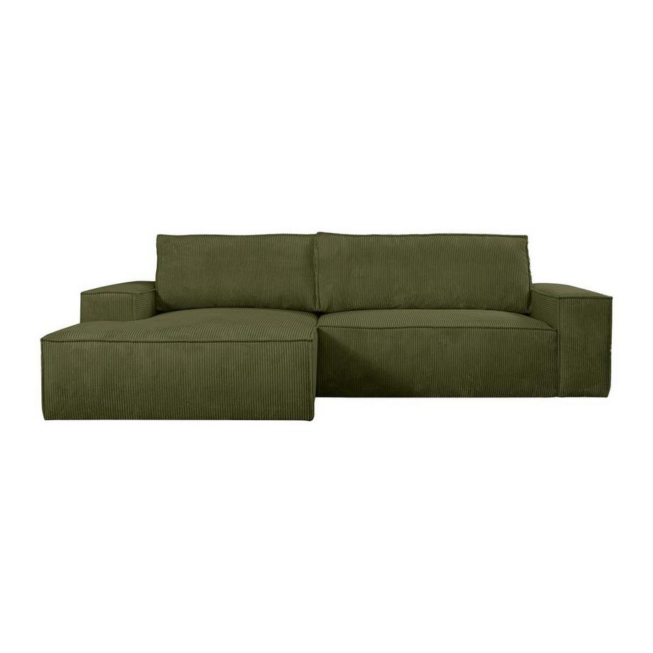 Vente-unique Ecksofa mit Schlaffunktion - Ecke links - Cord - Olivgrün - AMELIA  